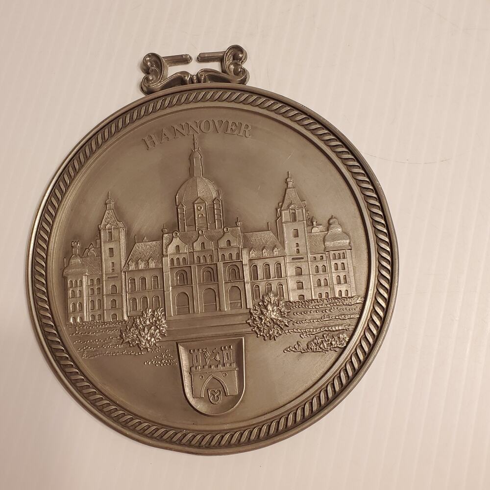 Vintage Pewter Plate Wall Hanging Hannover Rathaus City Hall Zinn Becker